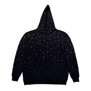 Sudadera con capucha de algodón 100% de alta calidad OEM, diseño urbano personalizado con detalles de pedrería, tacto suave y estilo moderno. - Product Image 5