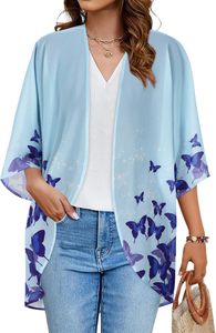 Summer 45 Prints Women's Blouse Breathable Floral Print Puff Sleeve Kimono Cardigan Loose Cover Up Plus Size Casual Blouse Top - Product Image 2