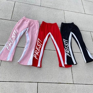 Pantalon évasé pour homme en molleton 100% coton épais, avec impression en relief et blocs de couleur, taille à cordon de serrage, service OEM - Product Image 3