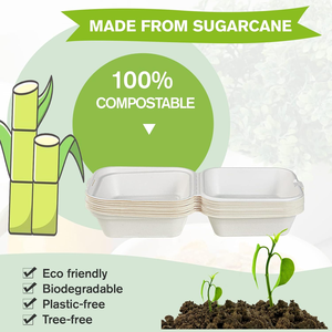 <b>Disposable</b> Waterproof Heavy-Duty Clamshell Hinged <b>Food</b> <b>Containers</b> 100% Compostable Sugarcane Bagasse Eco-Friendly Biodegradable - Product Image 2