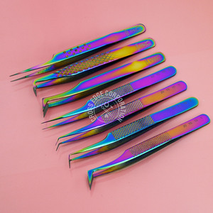 Pinzas al por mayor para extensión de pestañas con punta de fibra, para volumen, rectas, de aislamiento, curvas, clásicas, con agarre de diamante antideslizante - Product Image 5