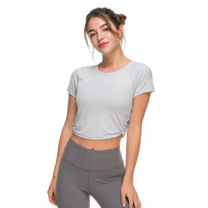Top Deportivo Corto para Mujer, Cuello Redondo, Manga Corta, Transpirable, de Secado Rápido, Ecológico, de Poliéster/Algodón, con Logotipo Frontal - Product Image 4