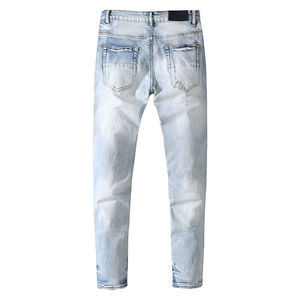 Wholesale Men's Slim-Fitting Winter Solid High Street Breathable Lightweight <b>Denim</b> Pants Stylish Distressed Wash - Product Image 2