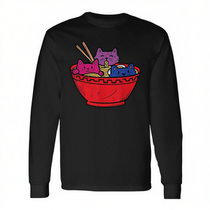T-shirt LGBTQ à manches longues avec drapeau bisexuel, motif Anime Cats Ramen Food, pour la fierté gay, cadeau promotionnel pour la communauté bisexuelle - Product Image 2