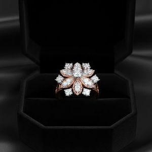 แหวนเพชรวินเทจทองคำ 14k รูปทรงดอกไม้ ชุบโรเดียม เหมาะสำหรับงานแต่งงาน งานครบรอบ งานหมั้น ของขวัญสำหรับผู้หญิง - Product Image 1