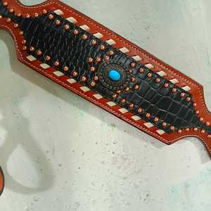 Venta caliente 2022 cuero genuino occidental una oreja Headstall y conjunto de cuello de pecho con fabricación de flecos proveedor superior en la India - Product Image 3