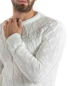 Men Clothing Sweaters Crewneck in <b>White</b> Color Customized Wool Cotton Material Breathable Winter Wear Design OEM/ODM Men Sweater - Product Image 4