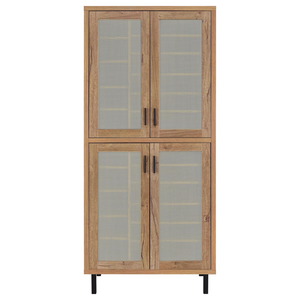 80-Inch 4-Door <b>Tall</b> Solid Wood PVC Rattan Free-standing <b>Shoe</b> Storage Cabinet Natural Oak Bench for School & Hotels - Product Image 6