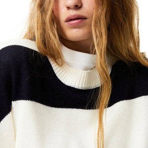 Suéter holgado de Diseño de Moda de color sólido con cuello redondo para mujer, suéteres transpirables de punto personalizados a bajo precio, servicio OEM - Product Image 3