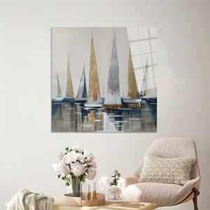 Voiliers modernes dorés et argentés : Tableau imprimé sur toile, ART SUR VERRE TÉMPERÉ - Product Image 1