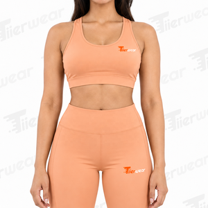 Ensemble de yoga pour femmes, orange, deux pièces, leggings taille haute et soutien-gorge de sport dos nageur, tissu respirant sans couture haute performance - Product Image 5