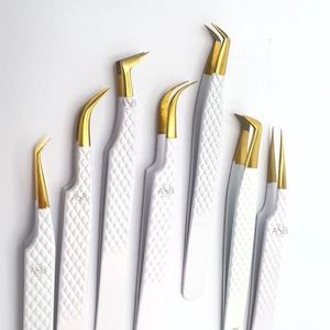 Pince à cils en acier inoxydable de marque privée pince à épiler Volume russe à poignée diamantée pointe arrondie cils de précision antistatique - Product Image 4