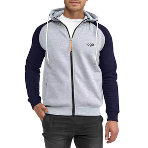Sweats à capuche pour hommes, automne, fermeture éclair, patchwork, manches longues, logo personnalisé, poches, cordon de serrage, 100% coton, séchage rapide, respirant, vente en gros - Product Image 2