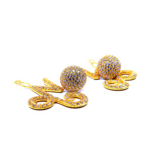 À la mode en argent Sterling 925 plaqué or Vermeil topaze blanche pierres précieuses femmes porter ensemble de boucles d'oreilles - Product Image 4