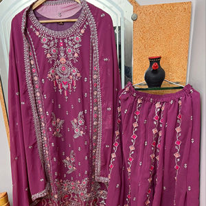 Precioso traje de seda Gorgette de imitación negro de 3 pies Plazzo/pantalón con Dupatta para damas Kurti a bajo precio para 2025 - Product Image 1