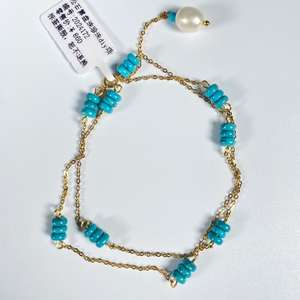 Collar clásico de cuentas y perlas de disco turquesa para mujer, estilo de cadenas para mujer - Product Image 2