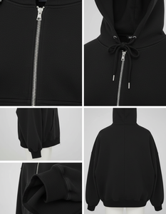 Sweat-shirt à capuche unisexe noir, coupe ample, fermeture éclair intégrale, veste d'automne et d'hiver, polaire chaud, vêtements d'extérieur - Product Image 5