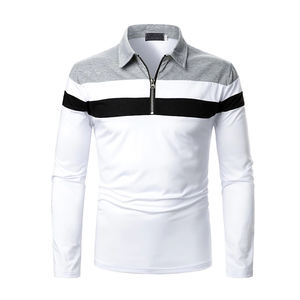 Camiseta de corte clásico para hombre, jersey de poliéster/algodón suave, diseño de cremallera, transpirable, patrón sólido, logotipo personalizado, manga corta - Product Image 1