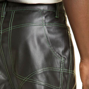 Short en cuir pour hommes à la mode avec fermeture à glissière et ceinture réglable Short en cuir pour hommes classiques - Product Image 6