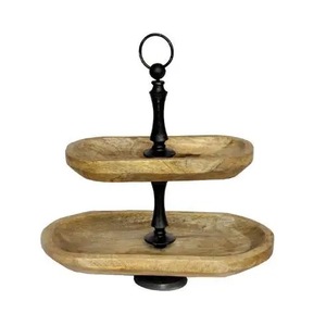 Plaque en bois de haute qualité et poignée en métal support à gâteau nouveau design support à gâteau en bois d'acacia naturel à 3 niveaux - Product Image 6