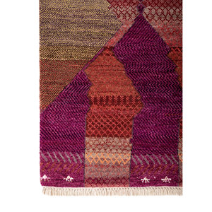 Manchaha Geometric Pattern Hand Knotted Wool & Bamboo <b>Silk</b> Rug <b>Red</b> & Orange-For Home Use Les-2750 - Product Image 4