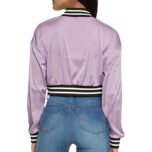 Haute qualité Streetwear mode femmes recadrée varsité vestes contraste à manches longues boutonné élégant Bomber veste avec poches - Product Image 2