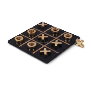 Mármol negro y latón Tic Tac Toe Juego de interior Familia Niños Juego de mesa con símbolo dorado Conjunto para entretenimiento infantil - Product Image 1