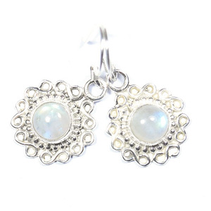 Argent 925 Sterling arc-en-ciel pierre de lune ronde pierre boucles d'oreilles pour femmes bijoux en gros artisan fabriqué Cabochon pierre boucle d'oreille - Product Image 1