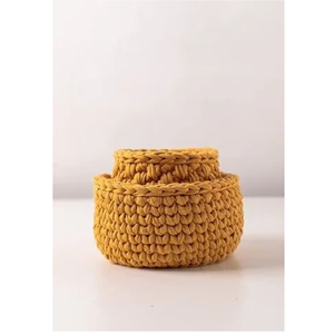 Cesto de yute y algodón más vendido, cesta de regalo amarilla redonda con acabado recubierto de color, ecológica para regalos y decoración del hogar - Product Image 1