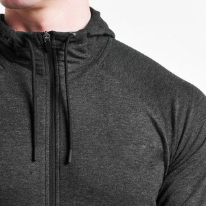 Men's Slim Fit Hooded Zip-Up Sweatshirt Solid <b>Black</b> Casual Autumn Wear Breathable Knitted <b>Fabric</b> - Product Image 5