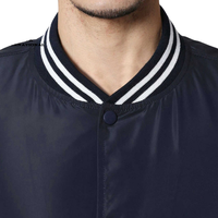 Blousons universitaires en satin personnalisés OEM pour hommes, légers, style baseball, fermeture éclair, col montant, détails rayés, 100 % laine