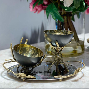 Brûleur d'encens luxueux en forme de branches feuillues d'or avec plateau décoratif en acier inoxydable et décor de fête en métal en laiton - Product Image 5