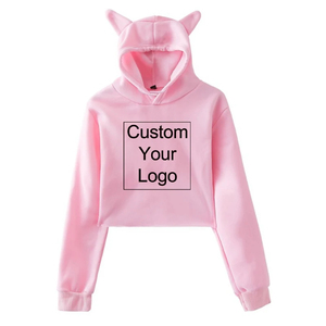Fabricante personalizado Streetwear Hip Pop Mujeres Pullover Sudaderas con capucha Logotipo personalizado Impresión de pantalla Crop Top Sudaderas con capucha - Product Image 2