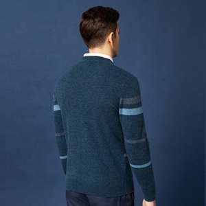 Suéter de invierno a rayas con cuello redondo para hombre, suéter cálido informal clásico de mezcla de lana suave - Product Image 6