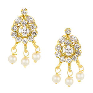 White CZ Cubic Zircon Shining Stone Designer Pearl <b>Earrings</b> <b>and</b> <b>Necklace</b> <b>Set</b> for <b>Bridal</b> - Product Image 4