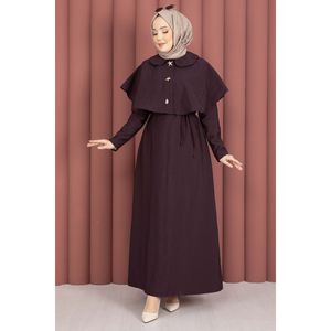 Robe minimaliste en crêpe bordeaux avec détail cape et lacets pour un usage quotidien - Product Image 1