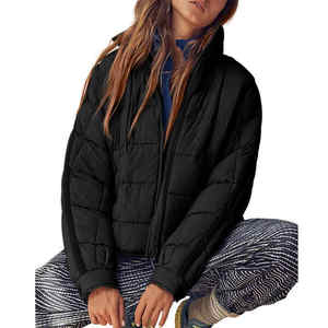 Manteau en coton bouffant personnalisable pour femmes avec logo-fermeture à glissière et style décontracté respirant - Product Image 4