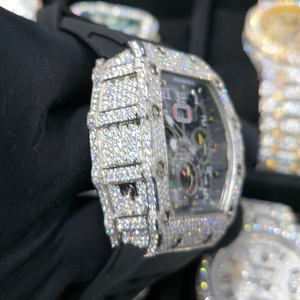 Montres mécaniques de luxe personnalisées de haute qualité en alliage de diamant carré avec bracelet en caoutchouc, fabriquées à la main, de qualité supérieure, hip-hop, VVS - Product Image 6