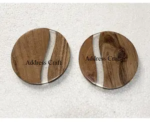 ชุดจานรองแก้วเรซิ่นและไม้สุดหรู สำหรับเครื่องดื่ม อุปกรณ์ครัว ที่รองแก้ว ที่วางแก้ว จานรองแก้วไม้คลาสสิก ทนความร้อน - Product Image 1