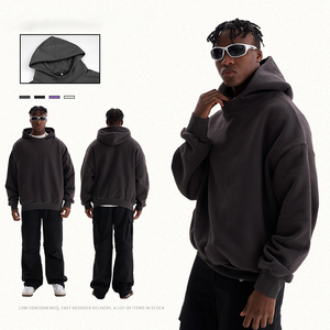 เสื้อฮู้ดดี้ผู้ชายทรงบ็อกซี่ ผ้าฟลีซเทอร์รี่คุณภาพสูง กันลม ใส่ได้ในฤดูหนาว เป็นมิตรต่อสิ่งแวดล้อม น้ำหนัก 500 กรัม ผ้าฝ้ายหนานุ่ม ทรงโอเวอร์ไซส์ สไตล์วินเทจ แบบปกติ - Product Image 3