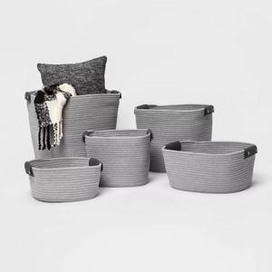 Best Quality Woven Cotton Rope Books & Toys Storage Basket With Set of 2 Pcs <b>Grey</b> Color Cotton Rope Handmade Baskets - Product Image 4