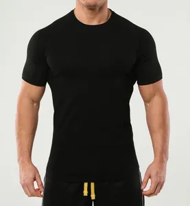 Entrenamiento Fitness algodón suave correr camisetas Slim Fit rendimiento negro camisetas hombres secado rápido transpirable músculo camisetas