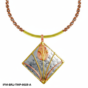 Collar con Colgante Geométrico Trimetálico Hecho a Mano, Joyería Artesanal con Rombo Martillado y Motivo Botánico - Product Image 3