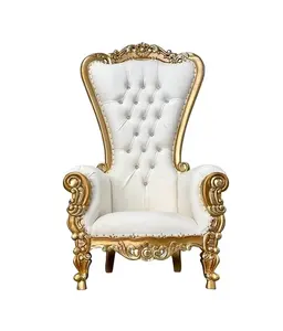 the wedding chairs and wooden carving teak wood hand made flower carved gold polish with white cushion