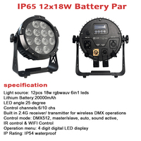 Muxxdj Club Light IP54 Étanche 12*18W RGBWA UV 6in1 Sans Fil Dmx Batterie Led Par Uplight Remote WiFi Party Lights For Dj