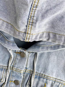 Veste en jean oversize tendance pour femme, style streetwear décontracté, motif rayé tricoté, lavage vintage écologique, doublure en coton matelassée - Product Image 3