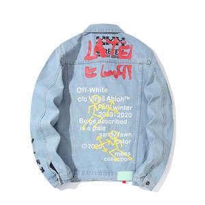 Chaqueta Vaquera Personalizada de Mezclilla 100% Algodón con Bordado de Flecha y Alfabeto de Grafiti, Ropa Masculina Moderna Estilo Americano, Transpirable - Product Image 2