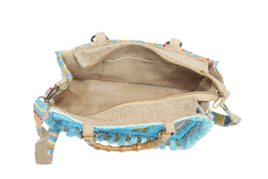 Sacs fourre-tout de luxe brodés de fleurs et de paillettes colorées avec poignée en bambou, sacs de plage exclusifs tissés à la main, mode estivale OEM ODM - Product Image 5