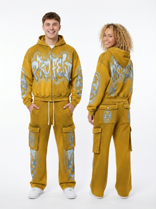 ชุดเซ็ตสองชิ้นแบบสั่งทำพิเศษ เสื้อฮู้ดพิมพ์ลายกราฟฟิตี้ พร้อมกางเกงคาร์โก้ขายาวทรงกว้าง ผ้าฟลีซเนื้อหนา - Product Image 6