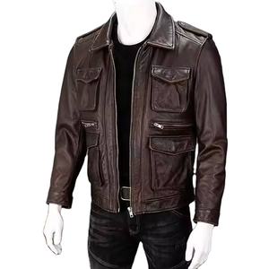 Vestes bomber en cuir PU 100% de haute qualité, style hip hop, avec patchs brodés, baseball, varsity, moto, pour hommes - Product Image 4